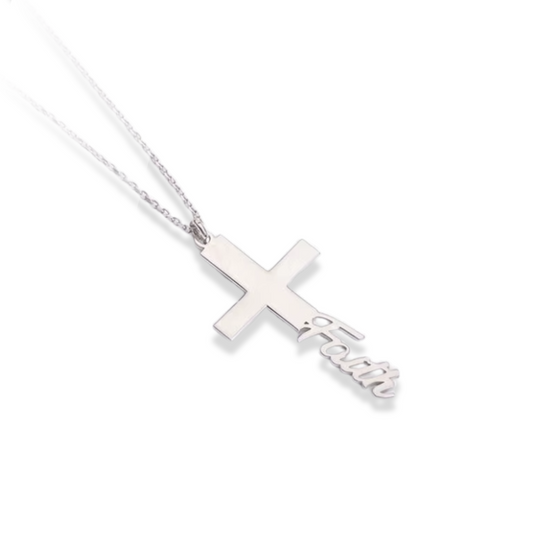 Diamanta Personligt kors™ – Namnhalsband med eget namn i rostfritt stål (Silver)