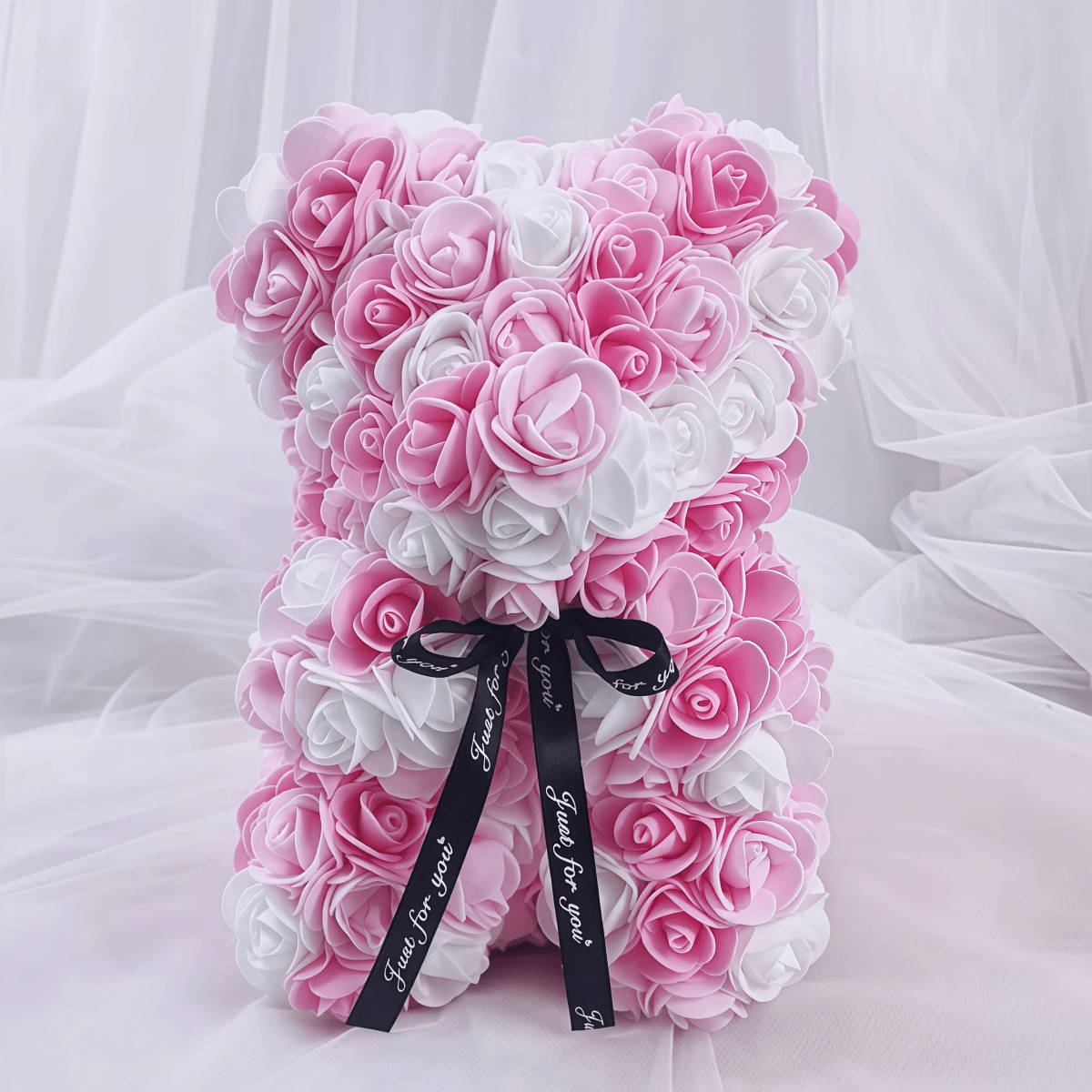 Rosnalle i rosa & vitt – 23 cm handgjord gåva | Diamanta Bloom Bear™