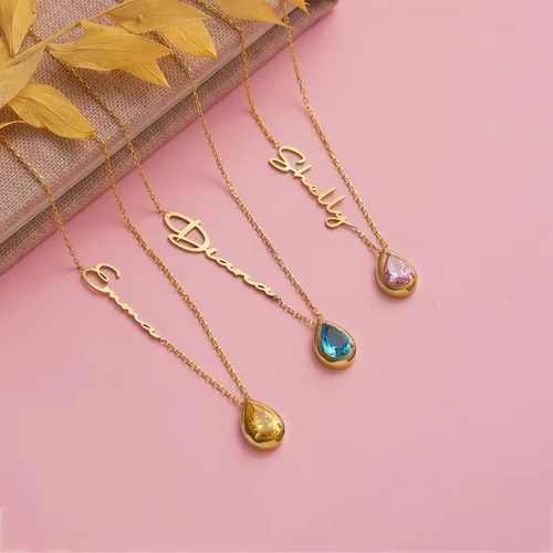 Födelsesten & Namn Halsband i Guld eller Silver – Diamanta Celestial Spark™