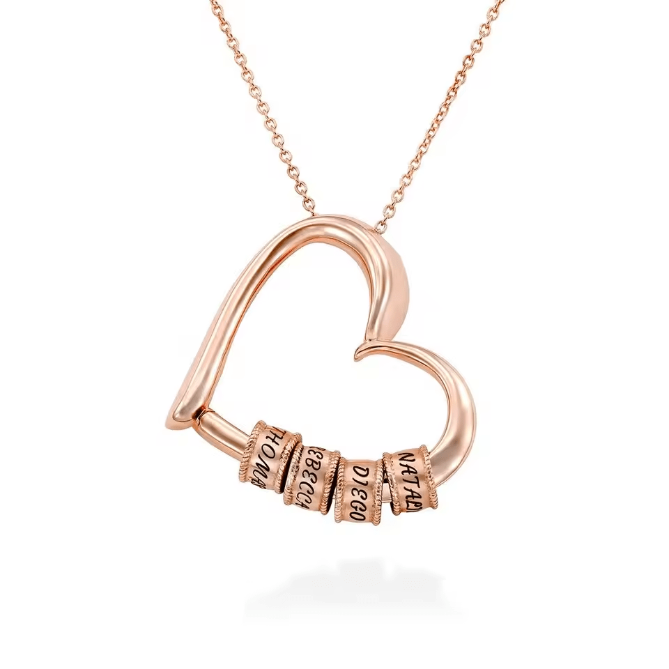 Halsband med 1–5 Namn i Hjärthänge – Guld, Silver & Rosé | Diamanta Heartbond™