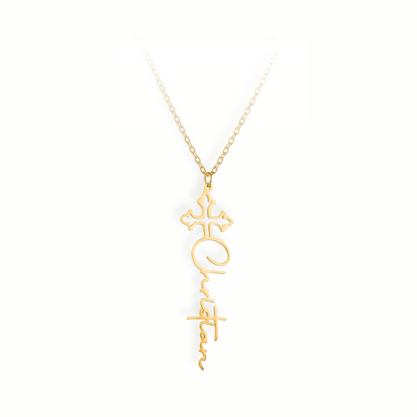 Kristet halsband med namn – kors i guld | Diamanta