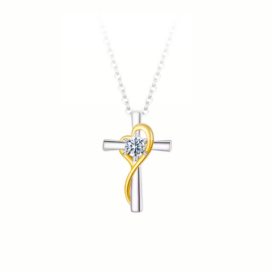 Korshalsband i Sterling Silver med Moissanite & Guldton  Diamanta Faith & Heart™